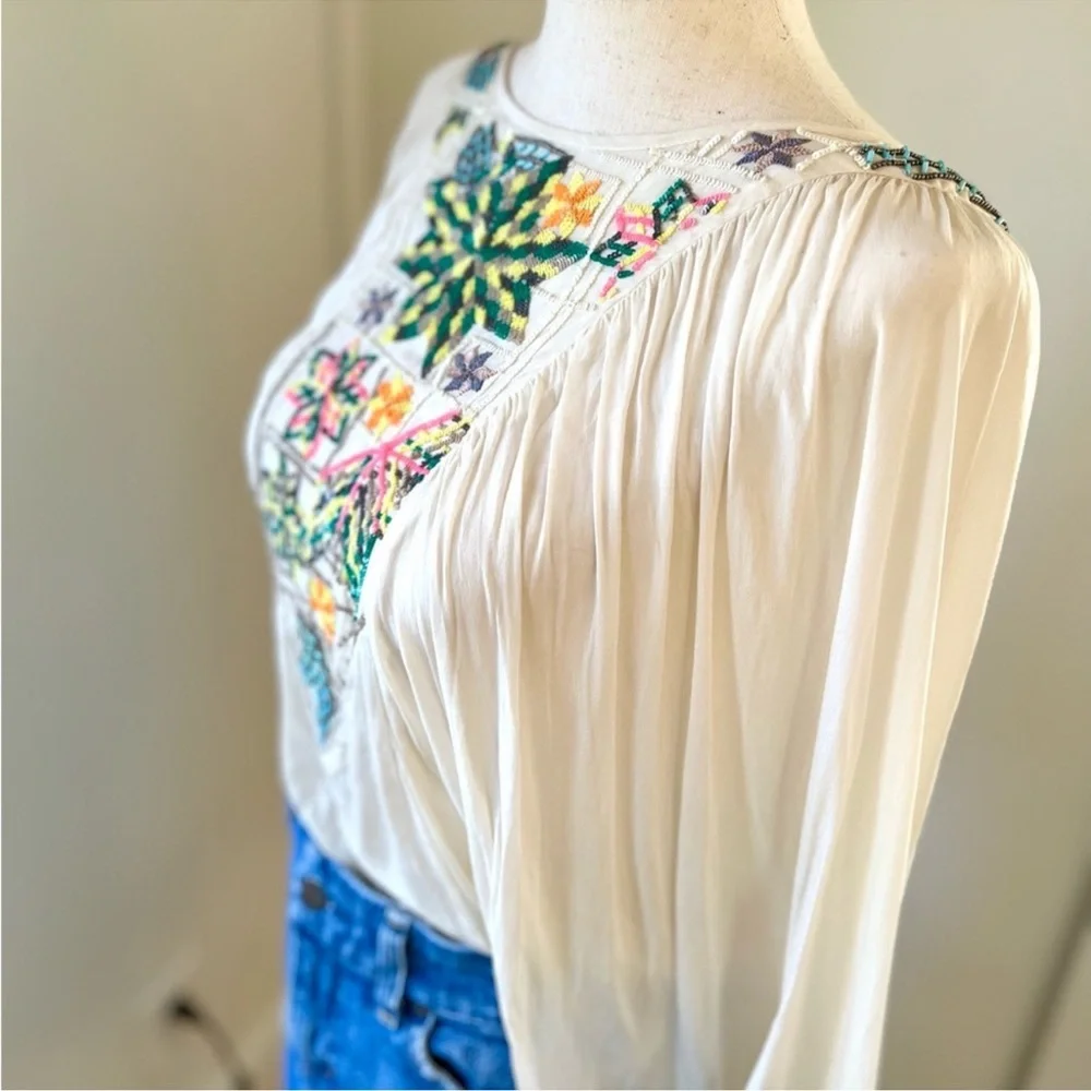 Anthropologie Tanvi Kedia Gauze Dolman Beaded Top - Picture 6 of 9